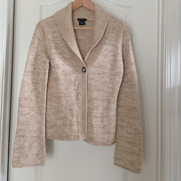 Calvin Klein tan cardigan with jewel button