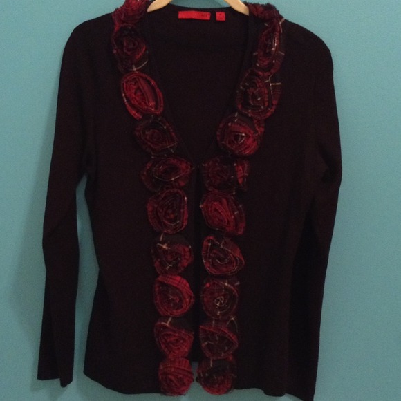 Black cardigan with flower trim