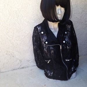 Vintage Old School Retro black lace biker jacket
