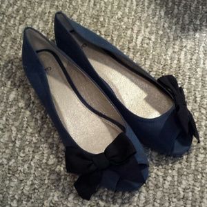Gap Royal Blue Black Bow peep toe flats