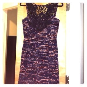 BCBG blue/ coral with black lace.
