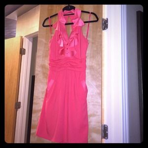 Coral pink dress.
