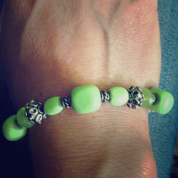 Lime green and silver beaded bracelet