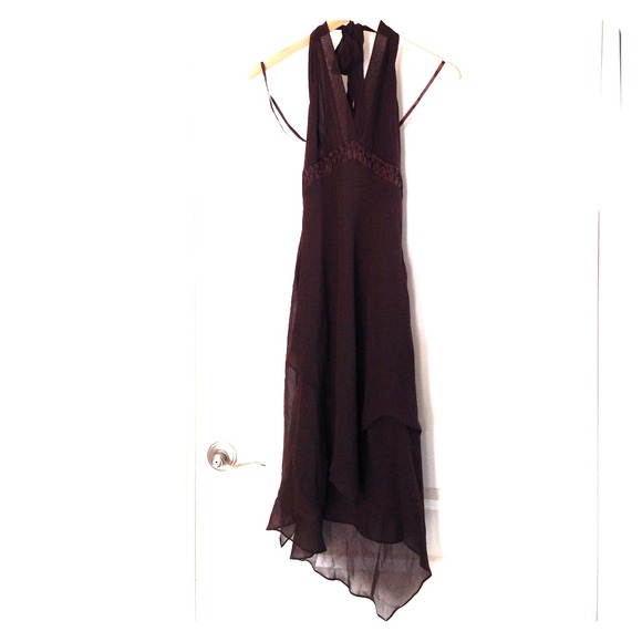 BCBGMaxAzria brown silk halter long dress