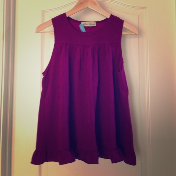 Purple silk open-back sleeveless blouse