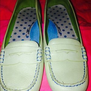 Yellow/green with light blue trim stitches loafers