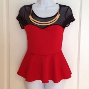 Peplum Top w/built in Removable Statement Necklce