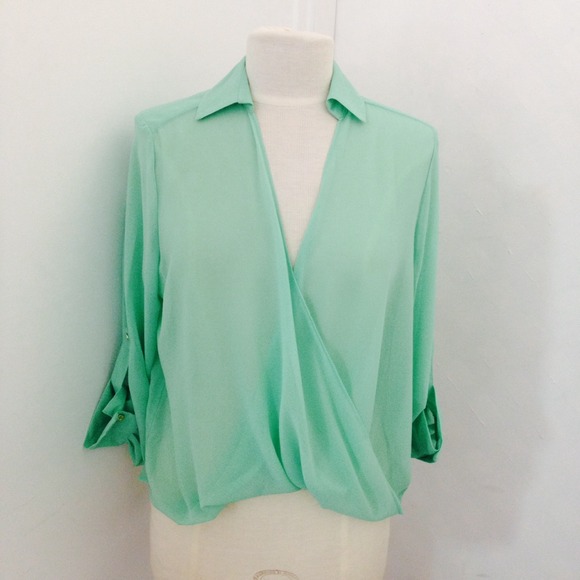 Mint green chiffon top