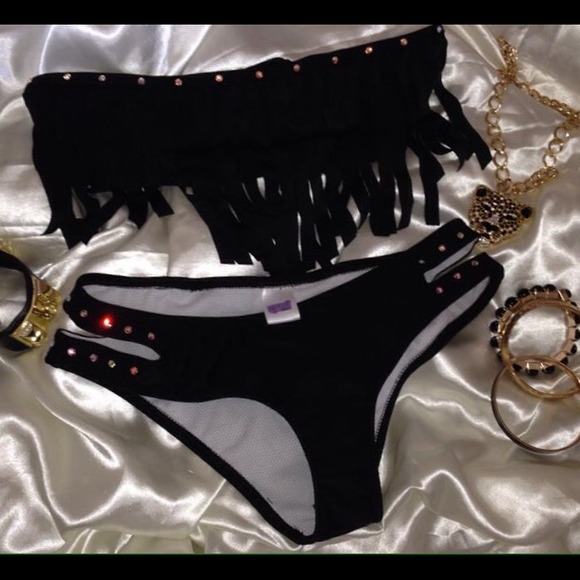 Black Swimsuit top fringe