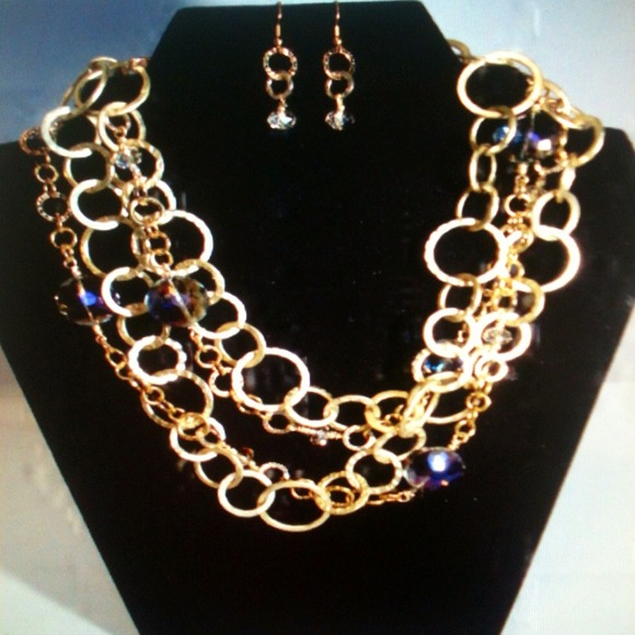 Blue crystal and goldstone necklace set - Picture 2 of 4