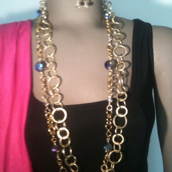 Blue crystal and goldstone necklace set - Picture 4 of 4