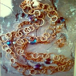 Blue crystal and goldstone necklace set