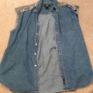 Custom spike jean button up shirt