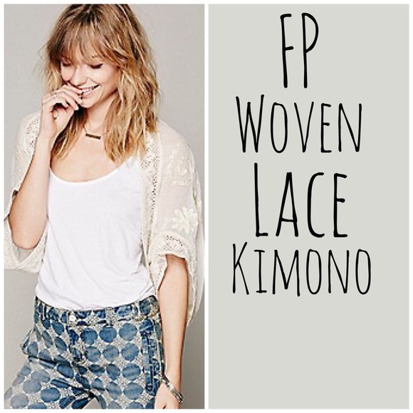 Free People Ivory Woven Lace Kimono