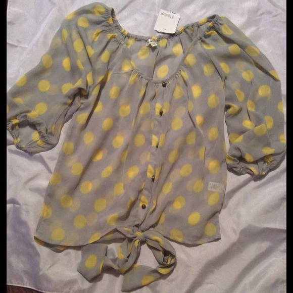Marisol Gray and Yellow Polka Dot Shirt