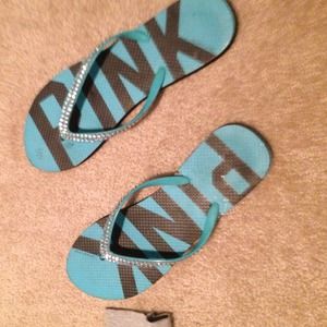 Dark blue pink flip flops