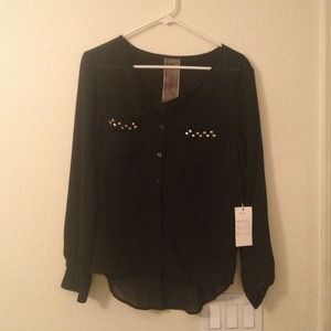 NWT black w/ silver studs button up blouse