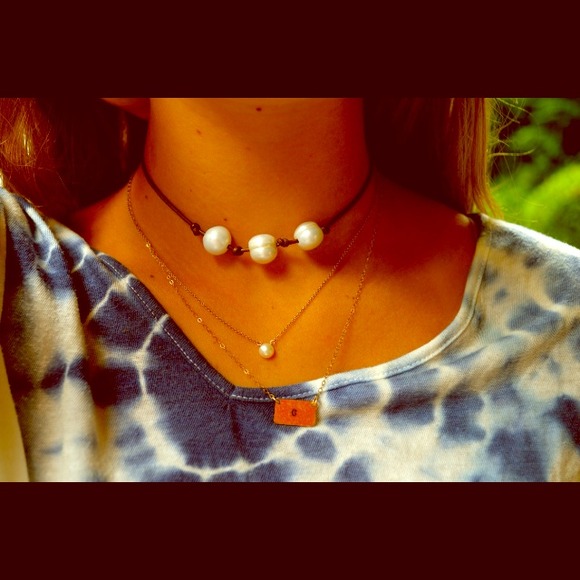 3 pearl leather and pearl necklace