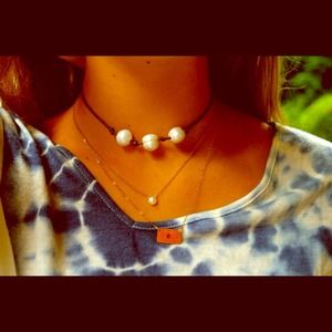 3 pearl leather and pearl necklace