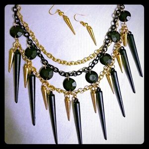 Fun black and gold necklace with matching earrings