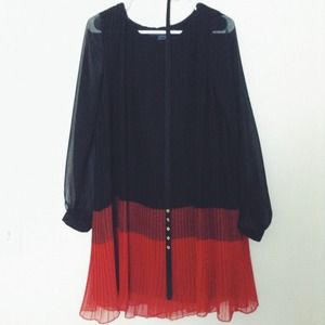 FRENCH CONNECTION PLEATED COLORBLOCK SHIFT DRESS