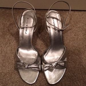 Silver ankle strap heels