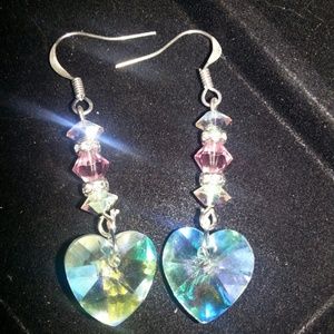 Swarovski clear and pink dangle heart earrings