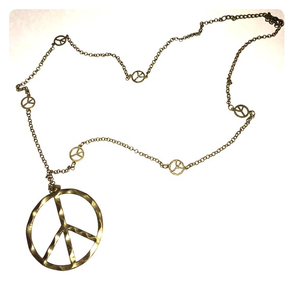Brass Gold torso length peace necklace