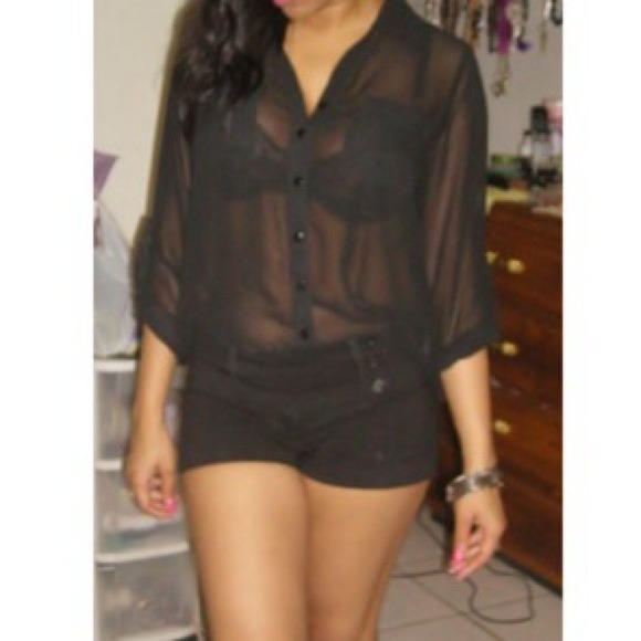 Black sheer button up blouse