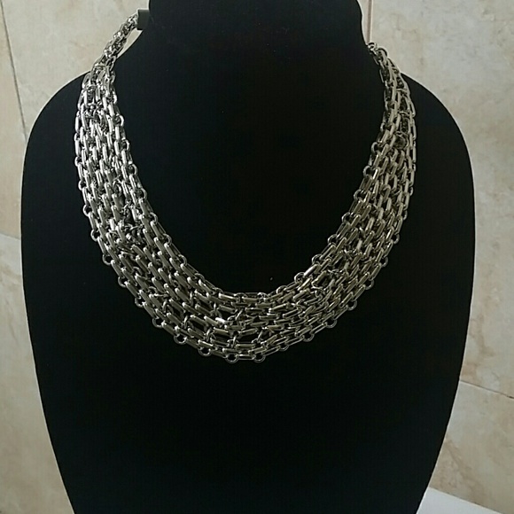 Silver linked statement necklace