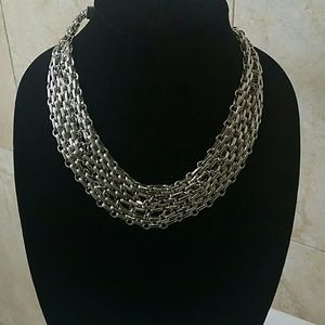 Silver linked statement necklace