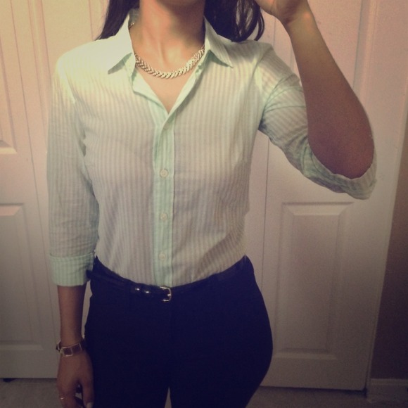 JCREW Striped Green button down shirt