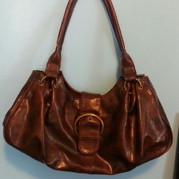 Dark brown leather buckle clasp purse