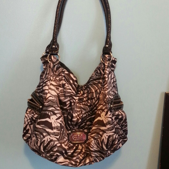Gia Milan black, gray, white graphic design purse