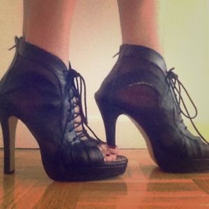 Sexy  black peep-toe bootie heels