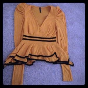 Mustard Long Sleeve Peplum Blouse