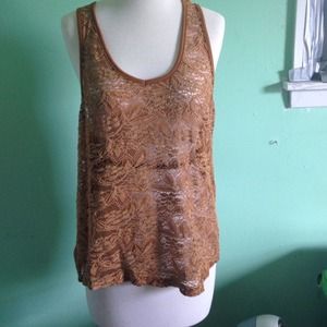 Mustard Racerback tank top with crochet/lace