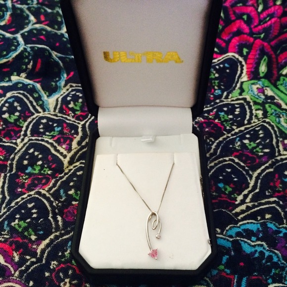 Diamond and Pink Gemstone Heart Necklace