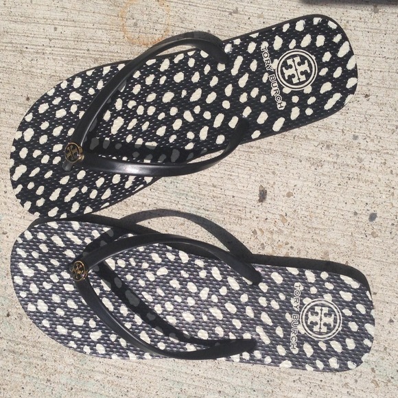 Tory Burch Black Dotted Flip flops