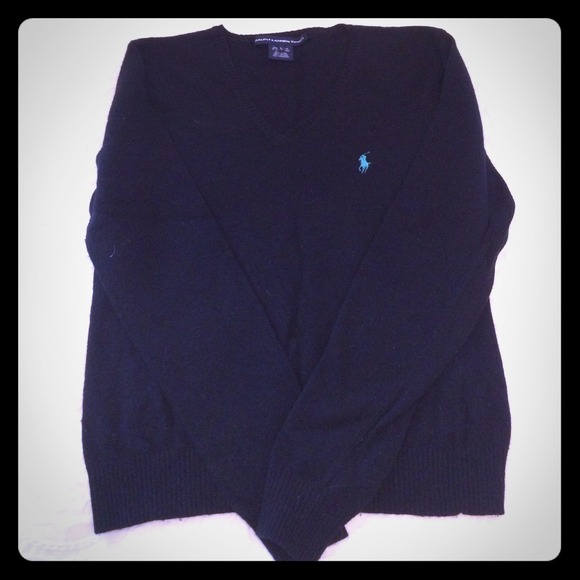 Ralph Lauren Black Wool V Neck Sweater