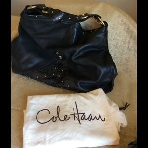 Cole Haan black leather hobo handbag