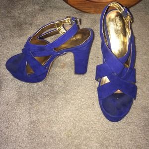 Blue suede heels