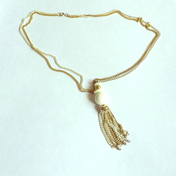 Gold & White Tassel Necklace