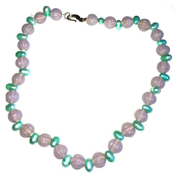Turqoise pearl & lavendar bead necklace.