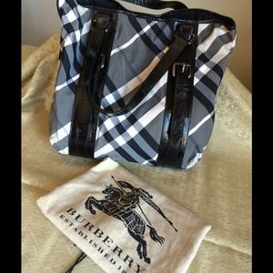Burberry black/cream plaid tote bag