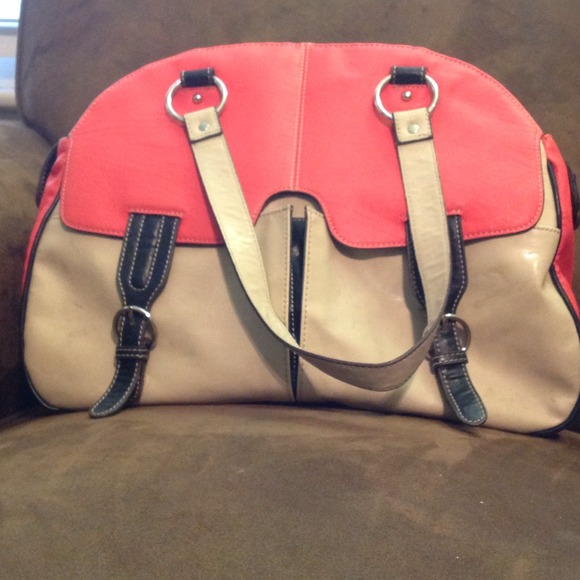 Bright Coral, Tan, and Black Purse