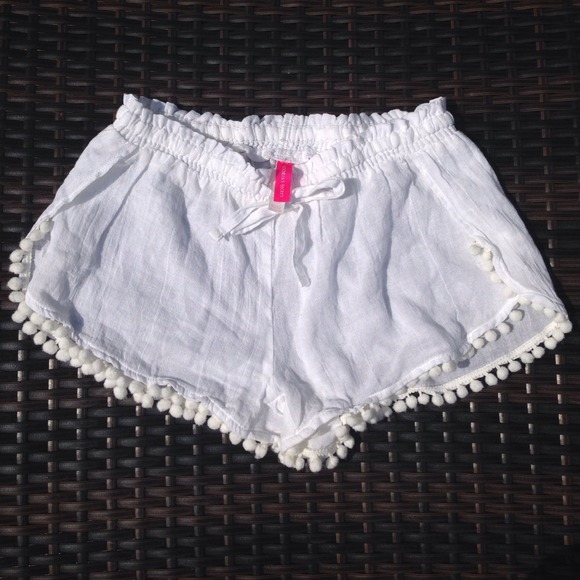 VS white Pom Pom coverup shorts