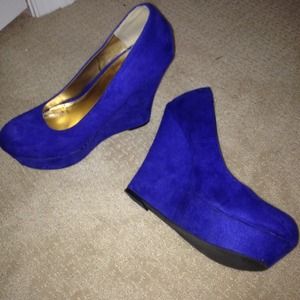 Blue suede wedges
