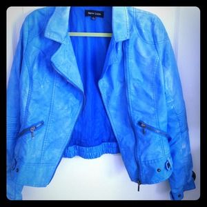 Blue distressed leather jacket