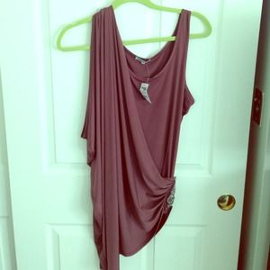 Deep purple silky drape top with bedazzle detail